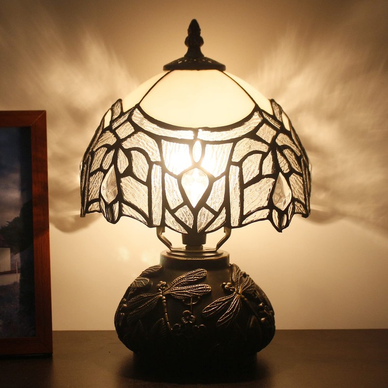 Small Tiffany Lamp Mini Stained Glass Table Lamp White Bending