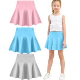 Toddler Skirt Little Girls Athletic Uniform Skorts Golf Outfit Cheer Tennis Skirts with Shorts Blue+Pink+Gray6-7Y