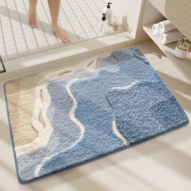 Cute Ocean Bathroom Rug Super Absorbent Bath Mat Machine Washable and Non Slip Fluffy Carpet for Shower, Bedroom and Living Room (23"x16", Ocean)