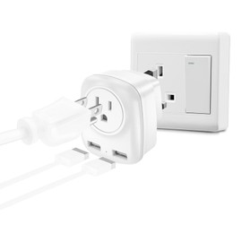 [2-Pack] UK Ireland Travel Plug Adapter, Multifunctional Portable Wall Outlet with 2 USB Charging Ports, 3 in 1 Outlet Adaptor, for USA to British England Scotland Irish London Hong Kong (Type G)