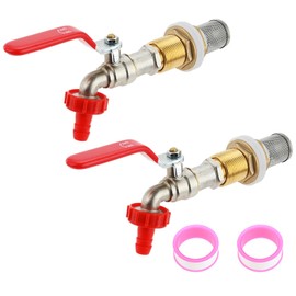 ETERMETA Brass Rain Barrel Spigot Kit for Rain Barrels, Tanks, Tubs, Pools, etc., Turn Ball Valve Rain Barrel Pull Plug with Bulkhead Fitting Set, Hose Adapter, Strainer and Tape, 2Pcs