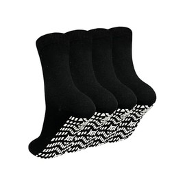 ZAKASA Non-slip Mens Slipper Socks: Grip Socks Mens Cotton Anti Slip Socks Hospital Anti Skid Sock Men Athletic Sports Grippy Sock UK 9-11 Black-4 Pairs
