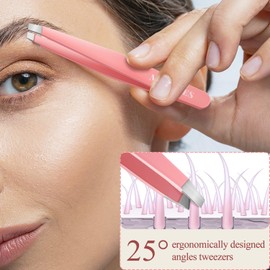 Eyebrow Tweezers for Women, Ingrown Hair Tweezers with Blackhead Extractor, Pimple Popper Tool Kit with Eyebrow Razor, Scissor in Leather Travel Case