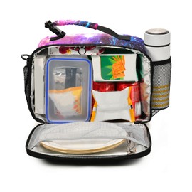 Naanle Galaxy Nebula Lunch Bag with Adjustable Shoulder Strap Insulated Leakproof Tote Bag Picnic Box Double Zippers Wide Open Lunch Container Bag for Office Work School Home