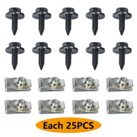 AOLYGEI 50Pcs Engine Under Cover Body Bolts & U-Nut Clips, Splash Shield Guard Body Bolts Bumper Fender Fastener Rivet Clips and Extruded U-Nuts for Dodge Charger G12