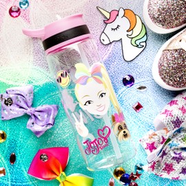 Zak Designs JoJo & BowBow (Pink) Straw and Built-in Carrying Loop Durable Water Bottle Has Wide Mouth and Break Resistant Design is Perfect for Kids, 25oz