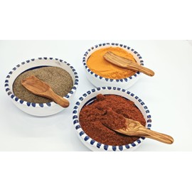 MARGOUMY 3 Tiny Olive Wood Spoons,3.5 inches.3pcs mini wooden spoons, HANDCRAFTED small Olive Wood Spoons set for Condiments,Honey,Coffee,Tea,Jam Bath Salts.(Shovel Shape)