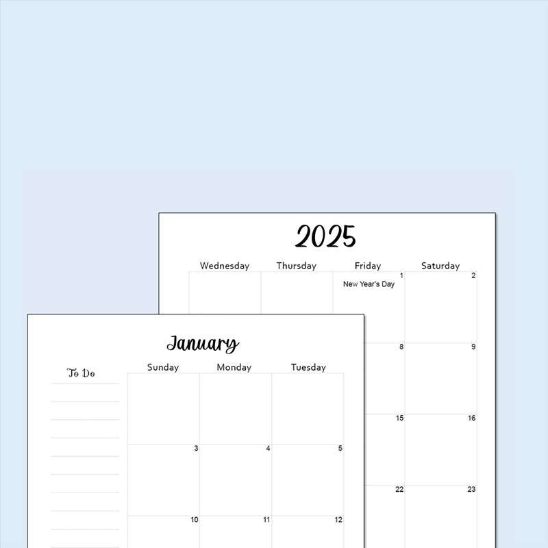 2025 Monthly Calendar Refills for 11-Disc Letter Size Planners. Fits: