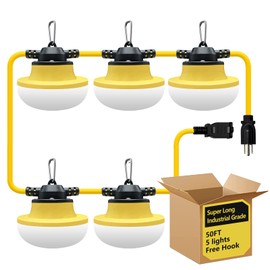 Muasdae New Upgrade 50FT Construction String Lights LED Industrial Grade Best for Construction Sites,Renovation, Walkways,Patio,Mine cave,Outdoor Lighting Solutions Use,Free for Climbing Hook 3Prong
