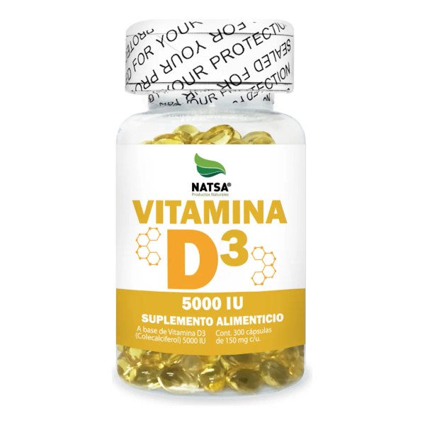 Vitamina D3 5000 UI 300 caps, Refuerza sistema Inmune, Calcio