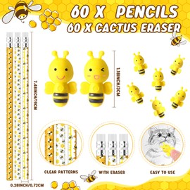 Fuyoooo Back to School Gifts for Students 60 Cute Bee Pencils 60 Students Erasers 3D Bee Erasers 30 Welcome Greeting Cards with 30 Bags Classroom Gifts First Day of School Stationery Supplies