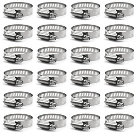 24pcs Stainless Steel Car Vehicle Drive Hose Clamp Fuel Line Worm Clip Hose Clips Metal Fuel Line Clamp Adjustable Worm Drive Hose Clamps for Plumbing,Automotive And Mechanical Applications