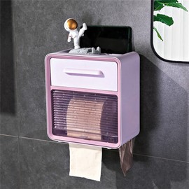 Tissue Holder with Storage, Toilet Paper Holder with Shelf Bathroom Roll Holder Dispenser for Bathroom Wall Mounted Organizer(Purple)
