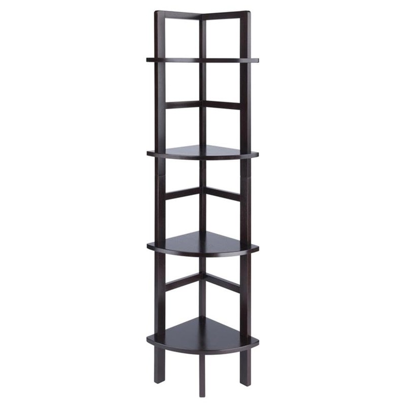 Pemberly Row Corner Transitional Solid Wood Baker's Rack in Coffee
