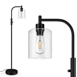 BoostArea Dimmable Floor Lamp, Standing Lamp with Seeded Glass Lampshade, 6W LED Bulb Included, Modern Floor Lamp, Industrial Floor Lamp, Bright LED Floor Lamp for Living Room and Bedroom, Office