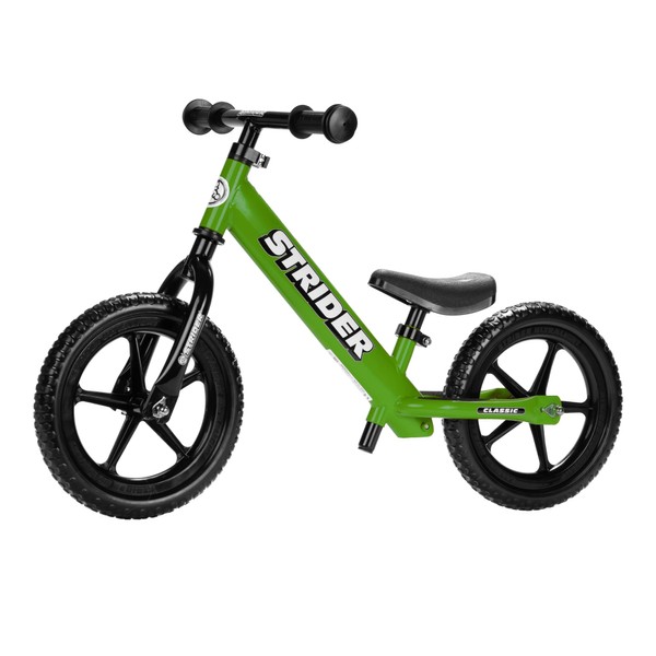 Strider 12” Classic Bike, Green - No Pedal Balance Bicycle for Kids 18 Months to 3 Years - Includes Built-in Footrest, Handlebar Grips & Flat-Free Tires - Tool Free Adjustments & Assembly