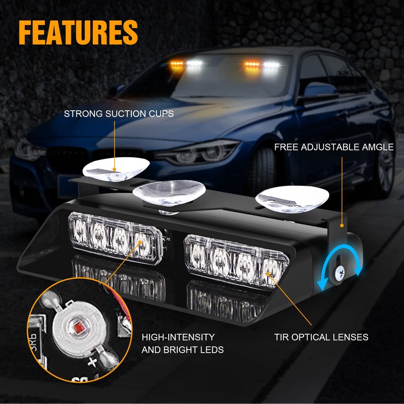 XRIDONSEN 2 in 1 Emergency Dash Strobe Lights Interior Windshield