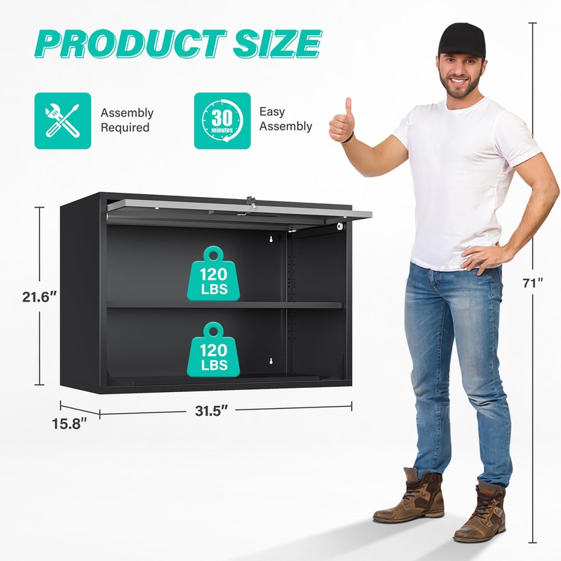 Metal Wall Cabinet with Up-Flip Door, 21.7" H Mounted Storage