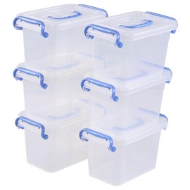 Lasbily 6 Packs Small Plastic Clear Storage Box Container with Lids, Stackable Bin with Latch, 21cm x 13cm x 12.5cm