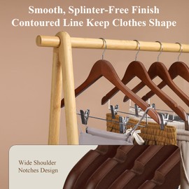 Ulimart Wooden Pants Hangers 12 Pack Pant Hangers with Clips,Skirt Hangers,Adjustable Heavy Duty Clip Hangers,Hangers for Pants,Jeans,Slacks,Shorts （Walunt）