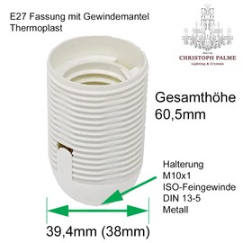 Socket E27 Thermoplastic White with Threaded Sheath and Attachment Cap M10 x 1 + 2x Screw Ring Lamp Socket Pluggable Set