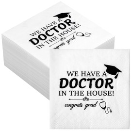 Jetec We Have a Doctor at Home Napkins 100 White and Black Doctor Graduation Cocktail Napkins, Class of 2025 Medical School Graduation Party Supplies Decorations Doctor Graduation Napkins