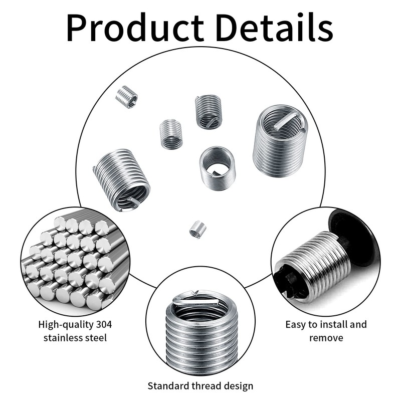 60 Pcs Self-Tapping Thread Inserts, Helicoil Thread Repair Insert, Thread