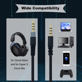 SPTSSWET Replacement Audio Cable Cord Compatible with Kingston Hyperx Cloud Alpha and for Hyper X Cloud Mix Gaming Headsets Headphones Nylon Braided,Black 4.9ft