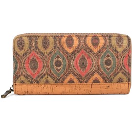 styleBREAKER 02040138 Women's Cork Purse with Colourful Pattern Print in Ethnic Look, Zip, Yellow-Blue-Red