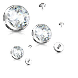 3 Pc 316L Surgical Steel 3mm 4mm 5mm Clear CZ Dermal Anchor Heads Top 14G