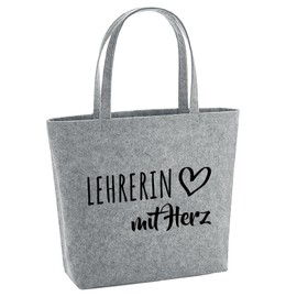 Huuraa Einkaufstasche Lehrerin mit Herz Geschenk 22 Liter Grey Melange Filz Lehrerin Accessoire