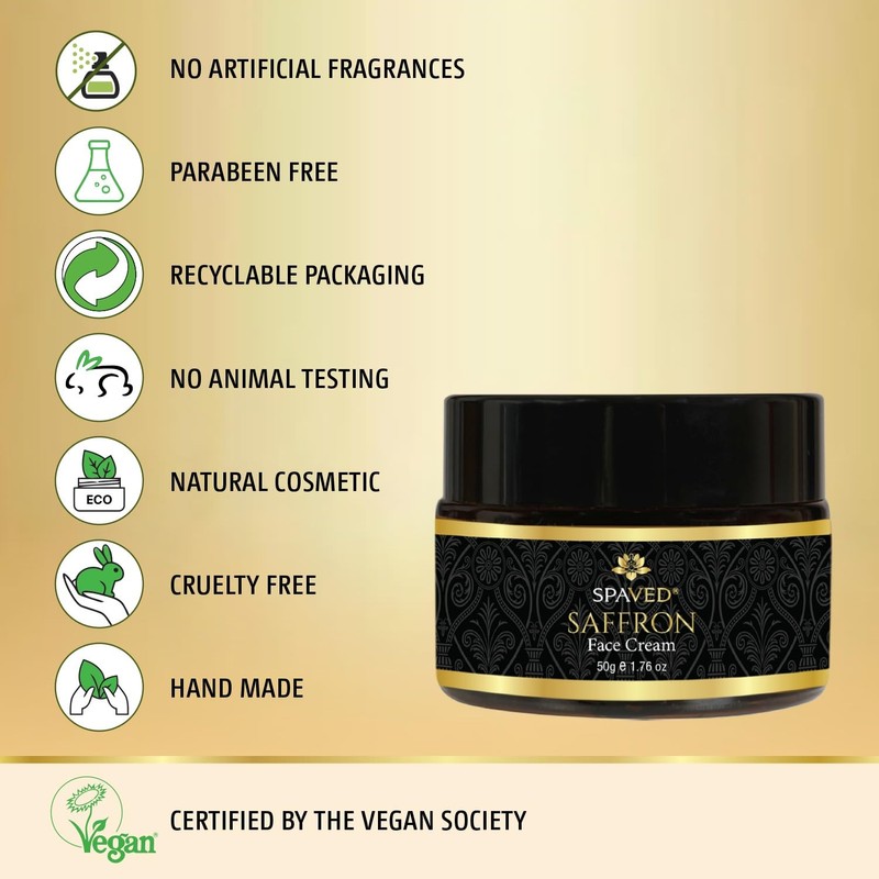 SpaVed Natural, Vegan Saffron Face Cream, day moisturiser for a