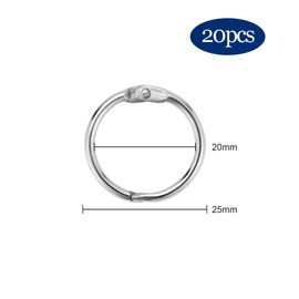 Pack of 20 book rings, book binding rings, index cards, rings, 20 mm loose leaf connector, binder rings, perfect for key rings, name tags, photo album