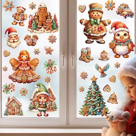 Christmas Window Clings for Glass Windows, 9 Sheets Gingerbread Man Snowflake Xmas Tree Christmas Window Stickers Decals Christmas Window Decorations for Holiday Home Decor Party Supplies