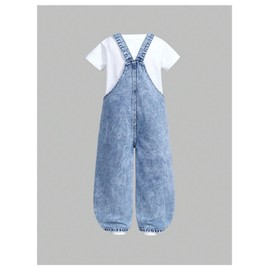 WDIRARA Toddler Girl's Cute Cartoon Graphic Denim Overalls Bib Pants Jumpsuit Medium Wash 7Y