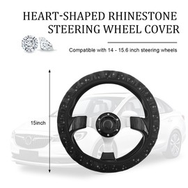 povtii Steering Wheel Cover, 15" Heart Shaped Auto Steering Wheel Cover, Anti-Slip & Durable Rubber Vehicle Steering Wheel Protective Cover, Decorative Interior Car Accessories (Black)