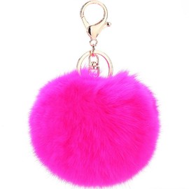 ETENOVA Pom Pom Keychain Genuine Rabbit Fur Ball Keychain Fluffy Accessories Car Bag Charm
