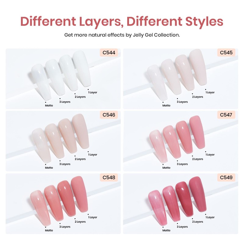 Beetles Jelly Gel Nail Polish Set 6 Colors Neutral Sheer