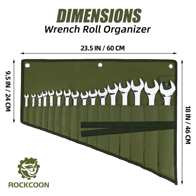 ROCKCOON Wrench Roll Organizer 16 Pockets, Wrench Pouch Roll Up