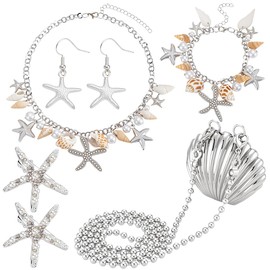 UNICRAFTALE Women Mermaid Jewelry Shell Necklace Choker Conch Starfish Pearl Necklace Bracelets Purse Seashell Summer Beach Earrings Hair Clip Costume Accessories Platinum Bohemian Jewelry Gifts