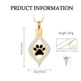 VCCWYQK Cremation Jewelry for Ashes The Eye of My Heart Urn Necklace Keepsake with Dog/Cat Paw Memorial Urn Jewelry Stainless Steel Necklace Memorial for Pet Gift for Men Women