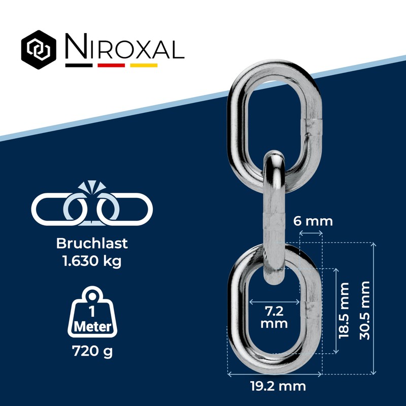 2 Pieces 25-cm = 0,25-Meter 6-mm Thick Stainless Steel Chain
