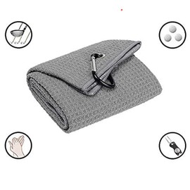 Two-fold Golf Towel | Premium Microfiber Fabric | Waffle Pattern | Heavy Duty Carabiner Clip