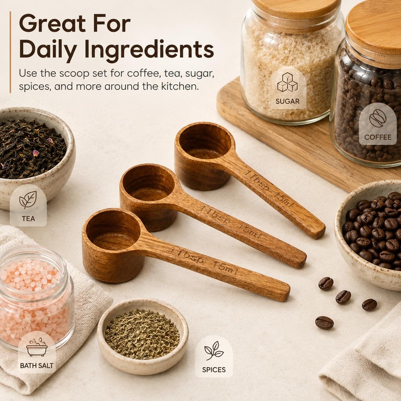 4 Pcs Coffee Acacia Wooden Scoop for Canisters Jars,15ml 1
