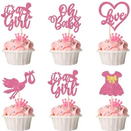 30 piezas de decoración para cupcakes de baby shower, diseño de corazón, decoración para decoración de género, baby shower, niñas, suministros para fiestas de cumpleaños, color rosa