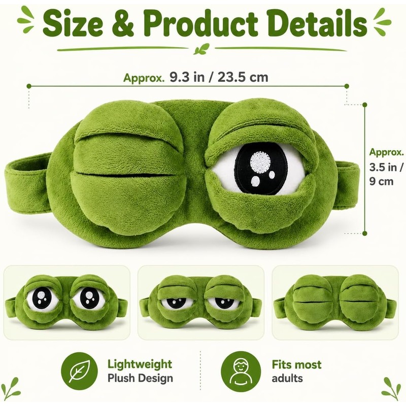 Antifaz para Dormir Gracioso, 3D Frog Sleep Mask, Cute Plush
