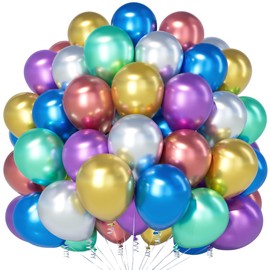 Teselife Metallic Rainbow Balloons, 100Pcs 12 Inch Chrome Multicolor Balloons, Latex Rainbow Party Balloons for Men Women Birthday Baby Shower Anniversary Graduation Engagement Party Decorations