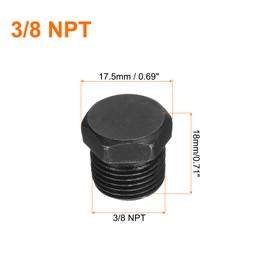 sourcing map 5Pcs 3/8 NPT Outer Hex Head Thread Pipe Plug Fitting, Male Pipe Plug Carbon Steel Pipe Fitting with Sealing Ring for Terminate Oil Drain Plug Fitting Pipe Ends, Black