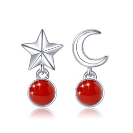 PARYFO Moon Star Earrings 925 Sterling Silver Embellished with Red Onyx Hypoallergenic Moon And Star Earrings Jewelry for Women Girls Teens