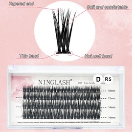 Lashes Clusters Ninglash R5 D Curl DIY Eyelash Extension, 92 Pcs Individual Lashes Extensions, Soft Natural Lightweight 10/12/14/16mm Mix Resuale Eyelash Cluster Lashes for Home use …